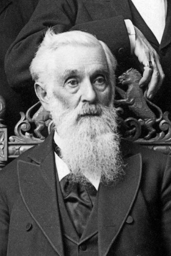 Black-and-white portrait of Lorenzo Snow as an elderly man with a white beard