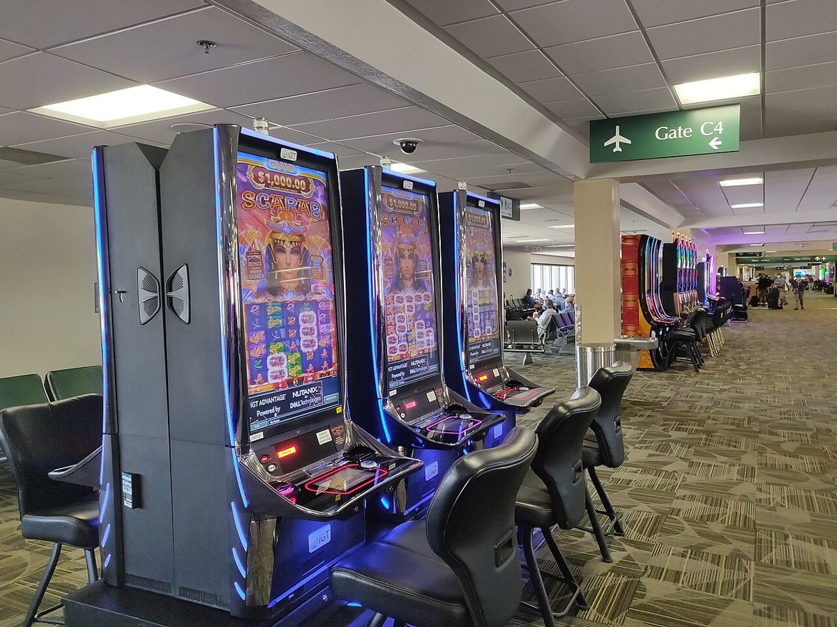 Slot machines at an airport gate